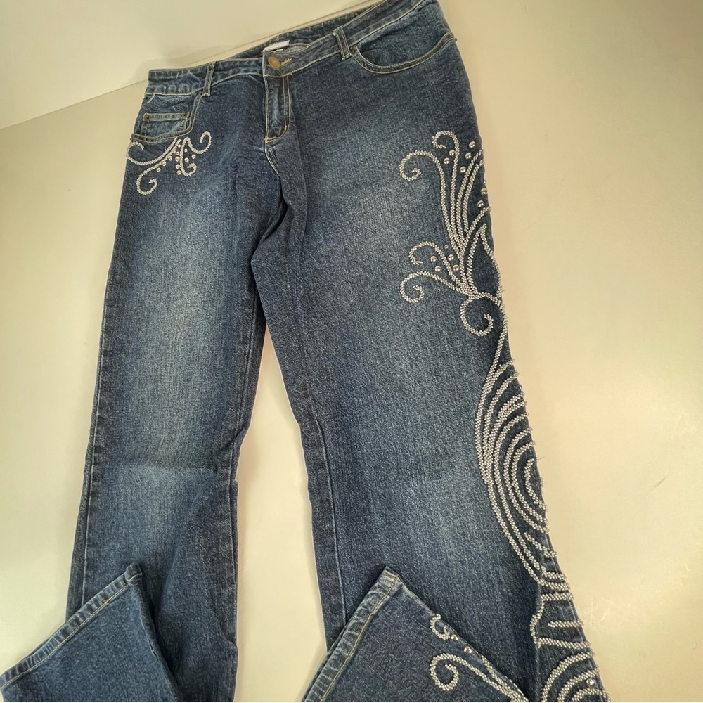 Havenbleu boot cut jeans with silver tone studded leg design - Picture 5 of 17